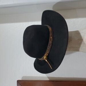 Vintage Black Bailey Hat W Western Tooled Band Beaded Buckle Wool Felt Cowboy